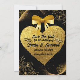 Black Burgundy och Guld Blommigt Modern Boho Bröll Inbjudningar