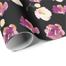 Black Burgundy Peach Blommigt Presentpapper