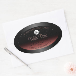 Black Burgundy Product Labels Soft Glitter Logotyp Ovalt Klistermärke