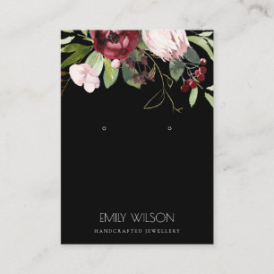  BLACK BURGUNDY PROTEA BLOMMIGT EARRING VISNING VISITKORT