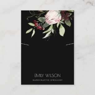 BLACK BURGUNDY PROTEA FLORA NECKLACE VISNING VISITKORT