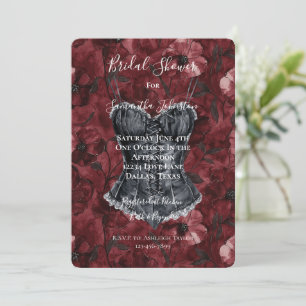 Black Burgundy Red Blommigt Corset Möhippa Inbjudningar