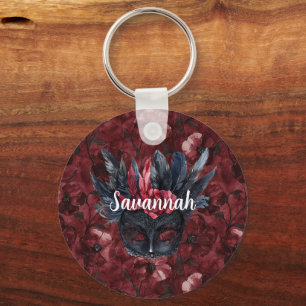 Black Burgundy Red Feathers Mask Nyckelring