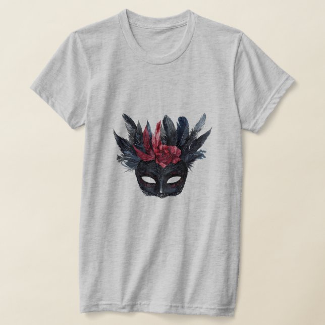 Black Burgundy Red Feathers Mask T Shirt (Laydown)