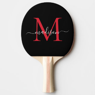 Black Burgundy Red Monogram Elegant Script Namn Pingisracket