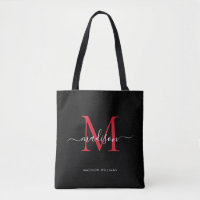 Black Burgundy Red Monogram Script Namn Initial