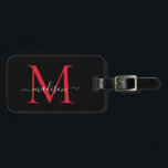 Black Burgundy Red Monogram Script Namn Snyggt Bagagebricka<br><div class="desc">Elegant Black Burgundy Red Monogram Script Namn Snyggt Bag Märkre</div>