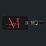 Black Burgundy Red Monogram Script Namn Snyggt Bagagebricka<br><div class="desc">Elegant Black Burgundy Red Monogram Script Namn Snyggt Bag Märkre</div>