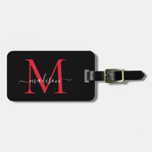 Black Burgundy Red Monogram Script Namn Snyggt Bagagebricka