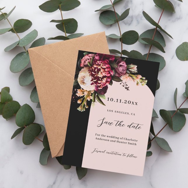 Black burgundy rosa moody Arch bröllop Spara Datumet (Skapare uppladdad)