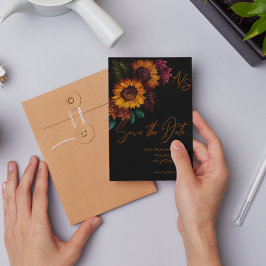 Black Burnt Orange Monogram Bröllop spara datum Vykort