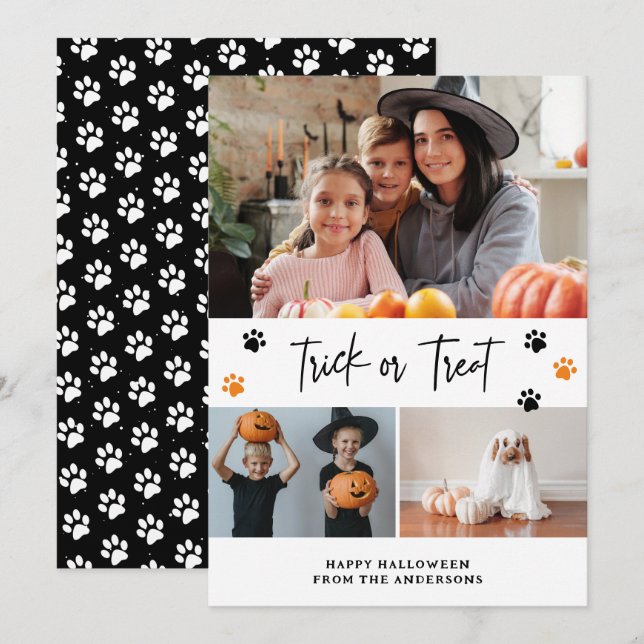 Black Bus eller godis Pet Photo Halloween Julkort (Fram/baksida)