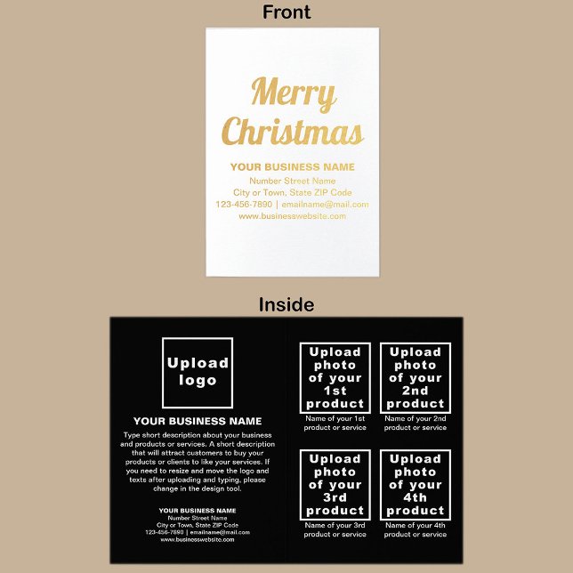 Black Business Brand på julklapp Folierat Kort (Black business brand with products or services on Christmas folded foil card.)