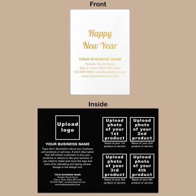 Black Business Brand på nyårskort Folierat Kort (Black business brand with products or services on Christmas folded foil card.)