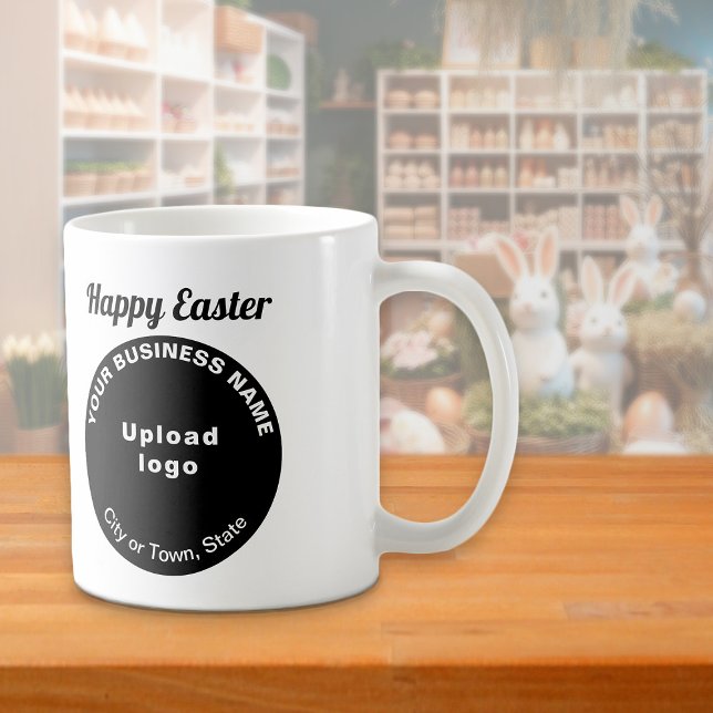 Black Business Brand | Påsk | Mugg (Mug with Easter greeting and black round shape business brand)