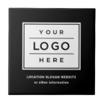 Black Business Logotyp Company Branded Anpassnings Kakelplatta<br><div class="desc">Fyrkantiga anpassningsbar har en platta med professionellens logotyp och anpassningsbar för plats,  slogan,  webbplats eller annan information. Lägg bara till företagets logotyp i den svarta och vita platshållarbilden och skriv in önskad ordalydelse. Färg kan ändras.</div>