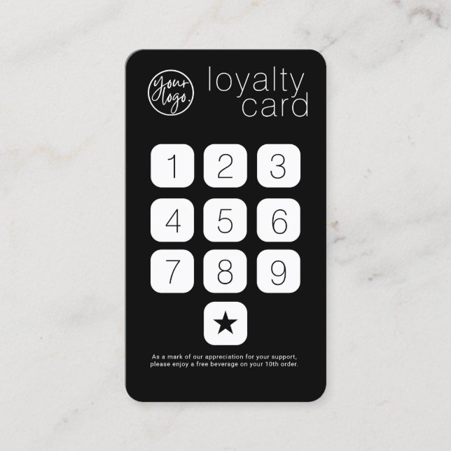BLACK BUSINESS LOGOTYP KEYPAD STIL LOYALTY CARD VISITKORT (Framsida)