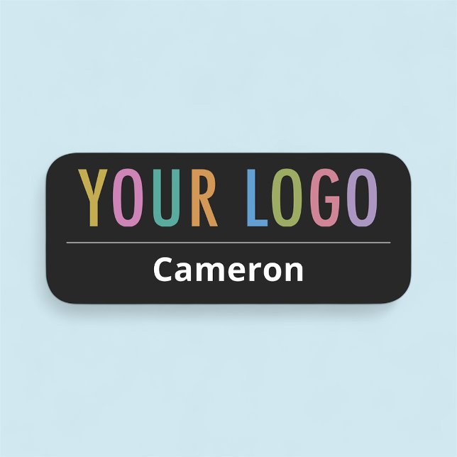 Black Business Namn bricka med Logotyp-rundade hör Namnbricka (MISOOK 3 x 1.25 inch Rounded Corners Black Nametag with Logo)
