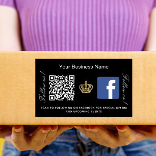 Black business namn guld krona qr-kod Facebook Rektangulärt Klistermärke