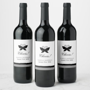 Black Butterfly Bröllop Cheers Vinflaska Etikett