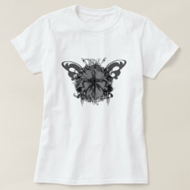Black Butterfly Kor Mörk Flower Ram Blommigt T Shirt