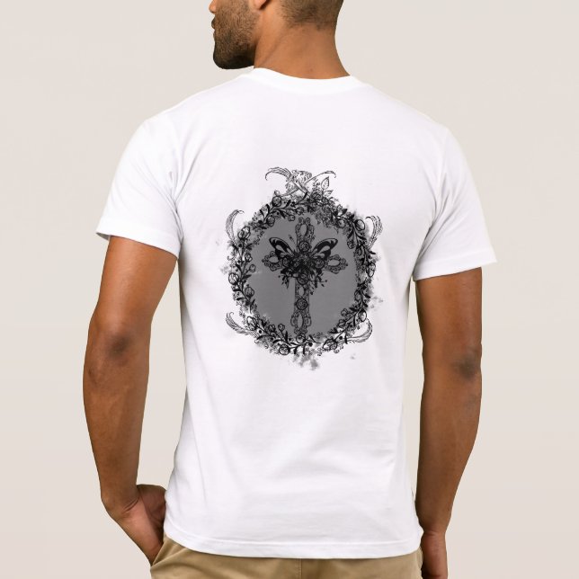 Black Butterfly Kor Mörk Flower Ram Blommigt T Shirt (Baksida)