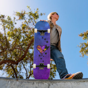 Black Butterfly on Rainbow Heart Mini Skateboard Bräda 18,5 Cm