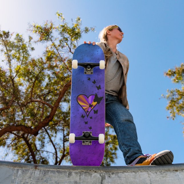 Black Butterfly on Rainbow Heart Mini Skateboard Bräda 18,5 Cm (Utomhus 1)