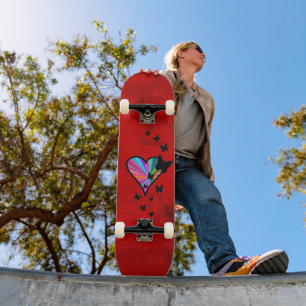 Black Butterfly on Rainbow Heart Mini Skateboard Bräda 18,5 Cm