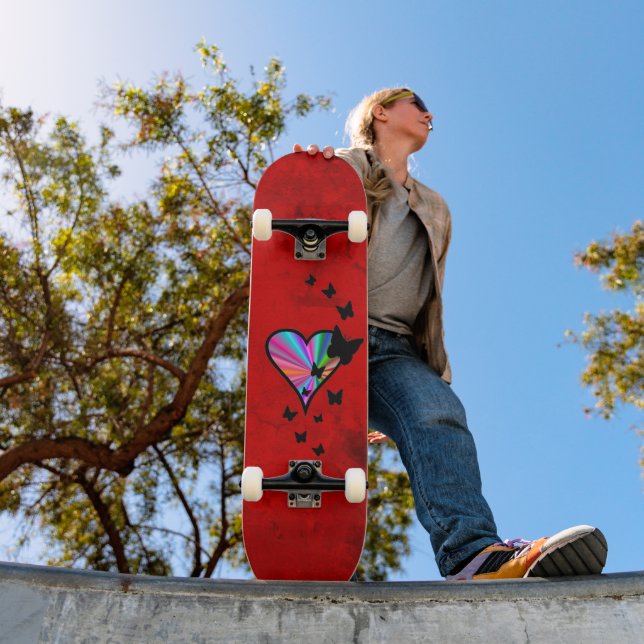 Black Butterfly on Rainbow Heart Mini Skateboard Bräda 18,5 Cm (Utomhus 1)