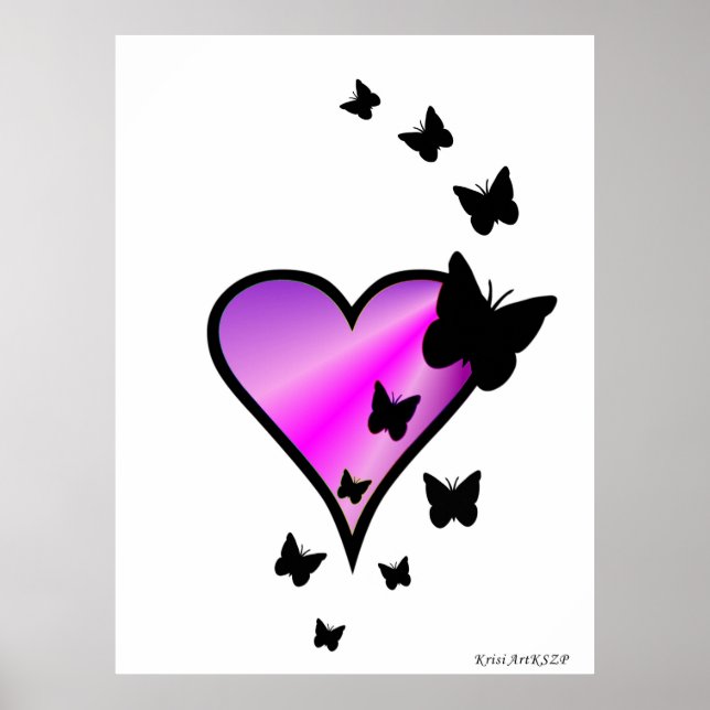 Black Butterfly on Rainbow Heart Poster (Framsidan)