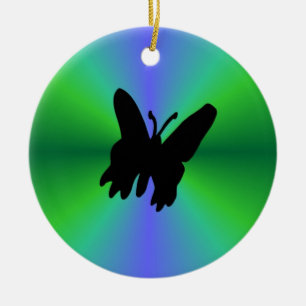 Black Butterfly på Blue Grönt Rainbow Julgransprydnad Keramik