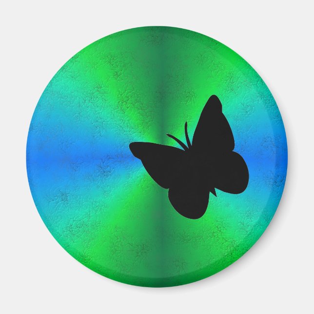 Black Butterfly på Blue Grönt Rainbow Magnet (Framsidan)