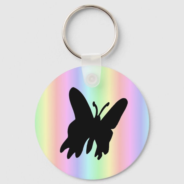 Black Butterfly på Pastell Rainbow Nyckelring (Framsida)