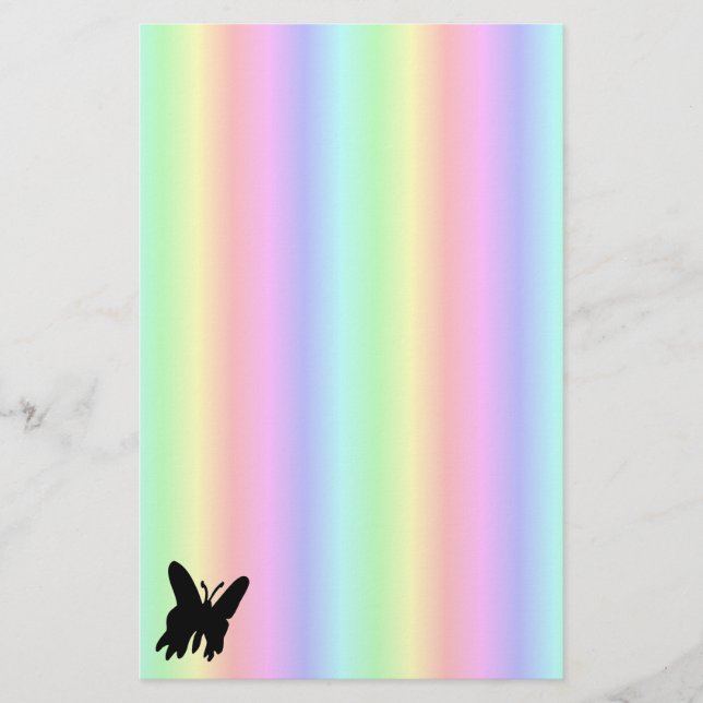 Black Butterfly på Pastell Rainbow Stationery Brevpapper (Framsida)