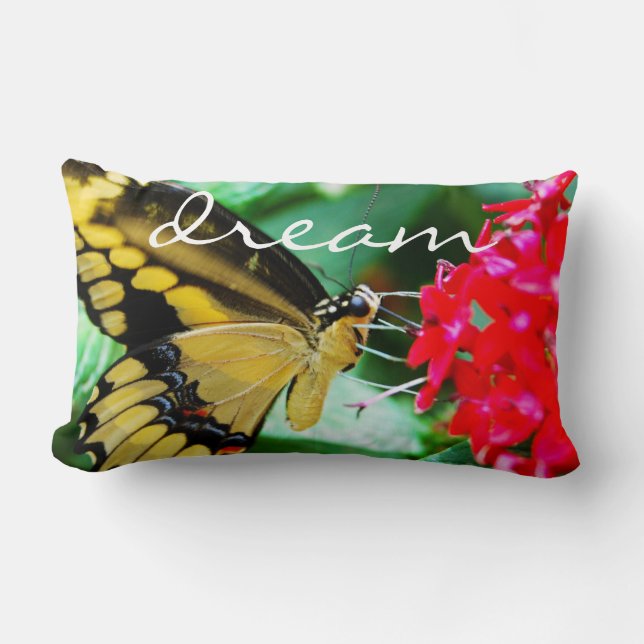 Black Butterfly Photo Dream-skript med fet Gult Lumbarkudde (Framsida)