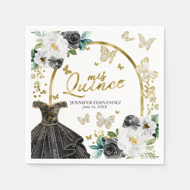 Black Butterfly Quinceanera Napkins Pappersservett (Framsidan)