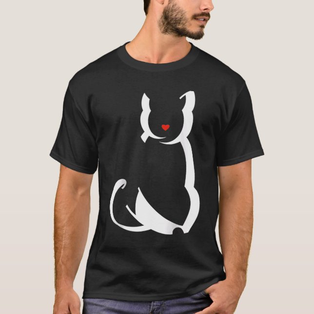 Black Ca Kitten med Red Heart Nose Raglan T Shirt (Framsida)