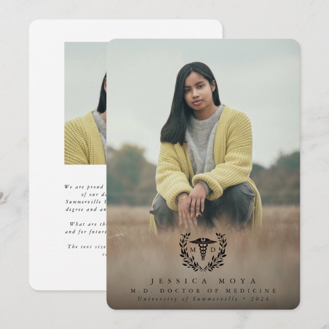 Black Caduceus MD Doktor i Medicine Studenten Meddelande (Fram/baksida)