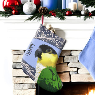Black Caique Parrot Pet Bird Blue Swirl Liten Julstrumpa