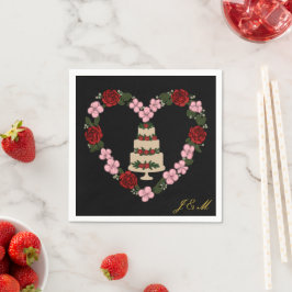 Black cake Topper napkin with a pink and red heart Pappersservett