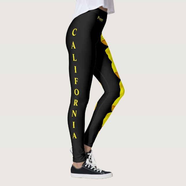 Black California State Flower Poppy Leggings (Höger)