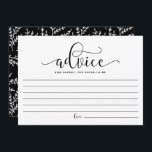 Black Calligraphy Adivce for the Bride to be Rådkort<br><div class="desc">Black Calligraphy Advice for the Bride to be Bride Card | Skriva ner ditt råd till briden som ska visas med detta blankminneskort. Den har vismisk kalligrafi med lövning mönster. Matchande objekt är tillgängliga.</div>