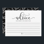 Black Calligraphy Adivce for the Bride to be Rådkort<br><div class="desc">Black Calligraphy Advice for the Bride to be Bride Card | Skriva ner ditt råd till briden som ska visas med detta blankminneskort. Den har vismisk kalligrafi med lövning mönster. Matchande objekt är tillgängliga.</div>
