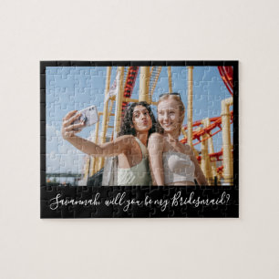 Black Calligraphy Anpassningsbar Photo Bridesmaid Pussel