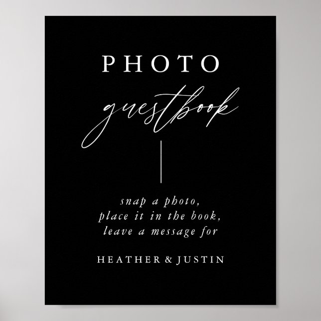 Black Calligraphy Bröllop Photo Guestbook-tecken Poster (Framsidan)