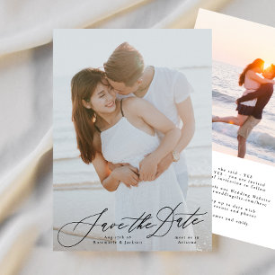 Black Calligraphy Elegant Photo the Bröllop Spara Datumet