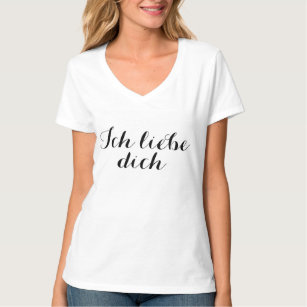 Black Calligraphy "Ich Liebe Dich" Kvinnor T-Shirt