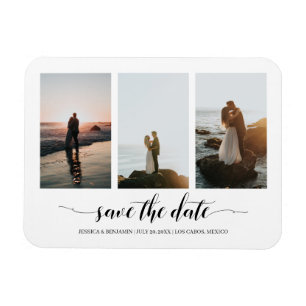 Black Calligraphy Save Date with Photo Collage Magnet