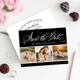 Black Calligraphy Script Bröllop Photo Collage Spara Datumet